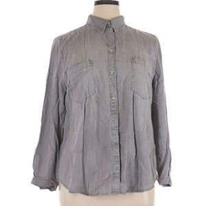 Chico's Gray Stone Wash Shirt Long‎ Tab Sleeve Collared Button Down Tencel Sz 3